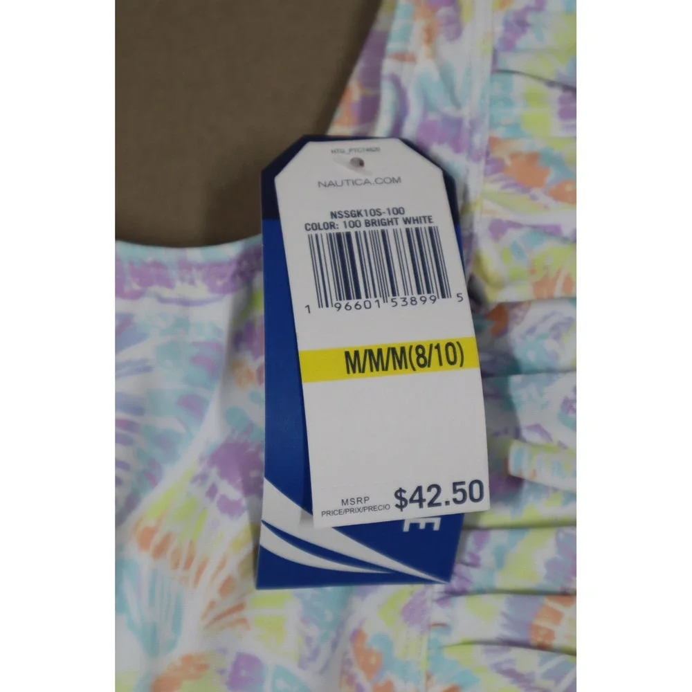 Nautica Big Girls Ruffle Trim Seashell‎ Print One-Piece Swimsuit - Size Medium